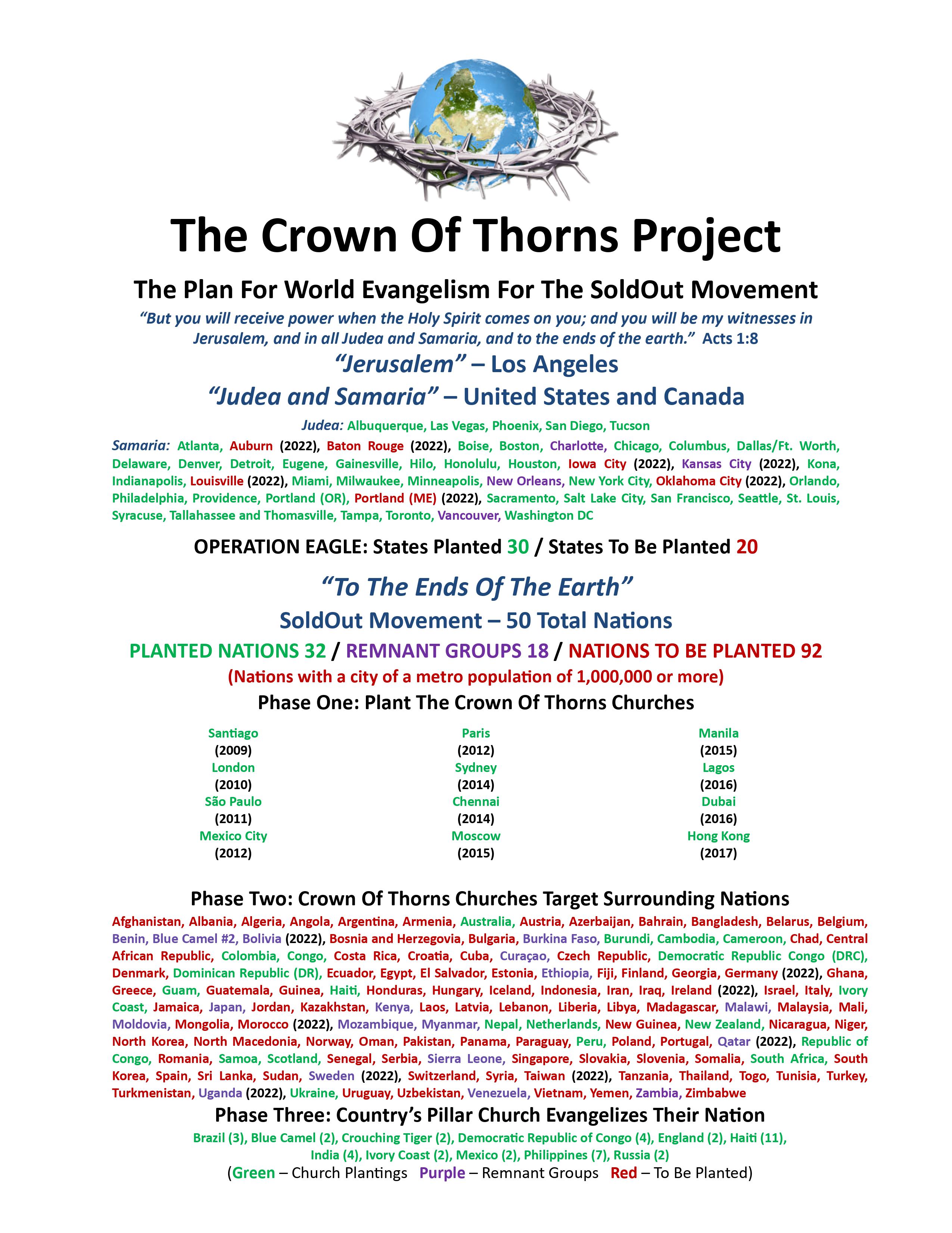 The Crown of Thorns Project shows the churches that have been planted from 2007 - 2022